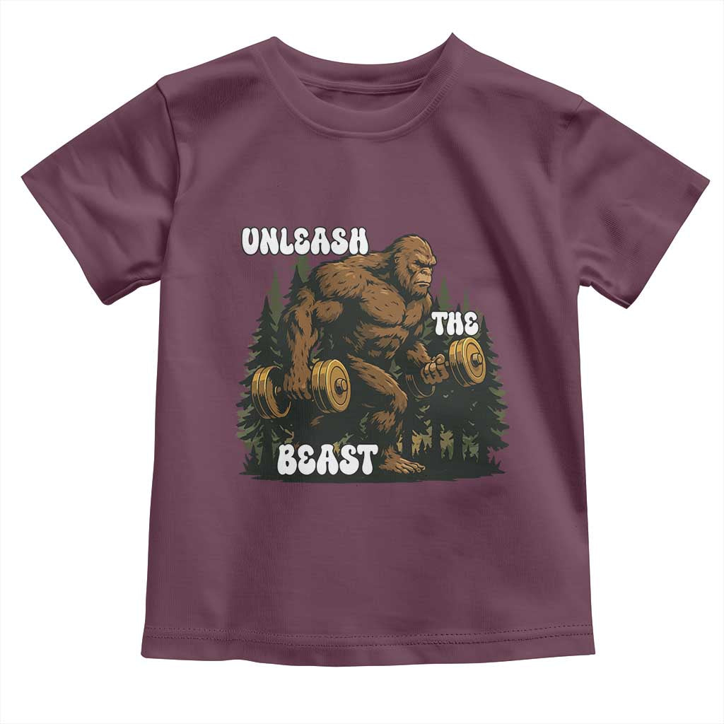 Unleash The Beast Toddler T Shirt Funny Bigfoot Fitness Workout Gift TS12 Maroon Print Your Wear