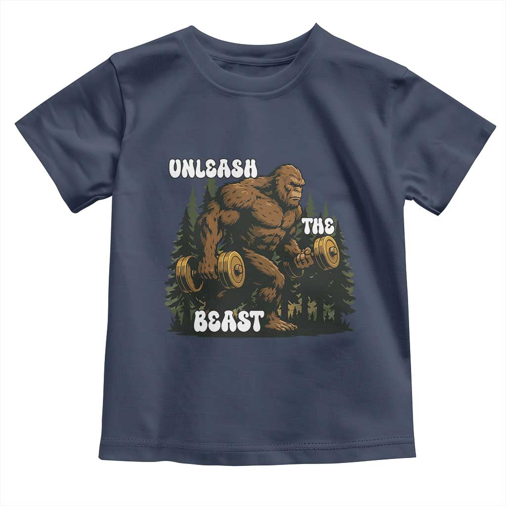 Unleash The Beast Toddler T Shirt Funny Bigfoot Fitness Workout Gift TS12 Navy Print Your Wear