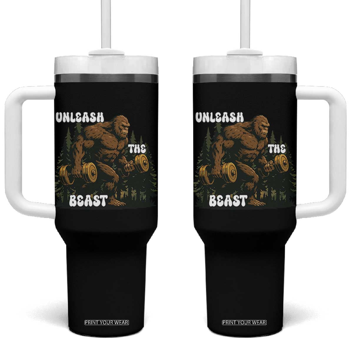 Unleash The Beast Tumbler With Handle Funny Bigfoot Fitness Workout Gift TS12 One Size: 40 oz Black Print Your Wear