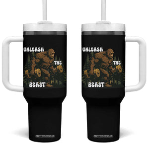 Unleash The Beast Tumbler With Handle Funny Bigfoot Fitness Workout Gift TS12 One Size: 40 oz Black Print Your Wear