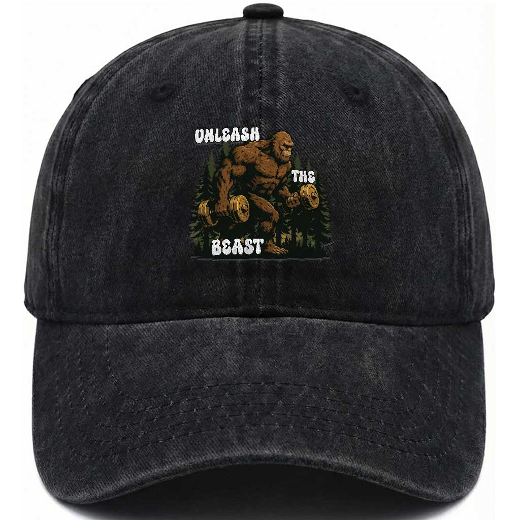 Unleash The Beast Washed Cotton Baseball Cap Funny Bigfoot Fitness Workout Gift TS12 Print Your Wear