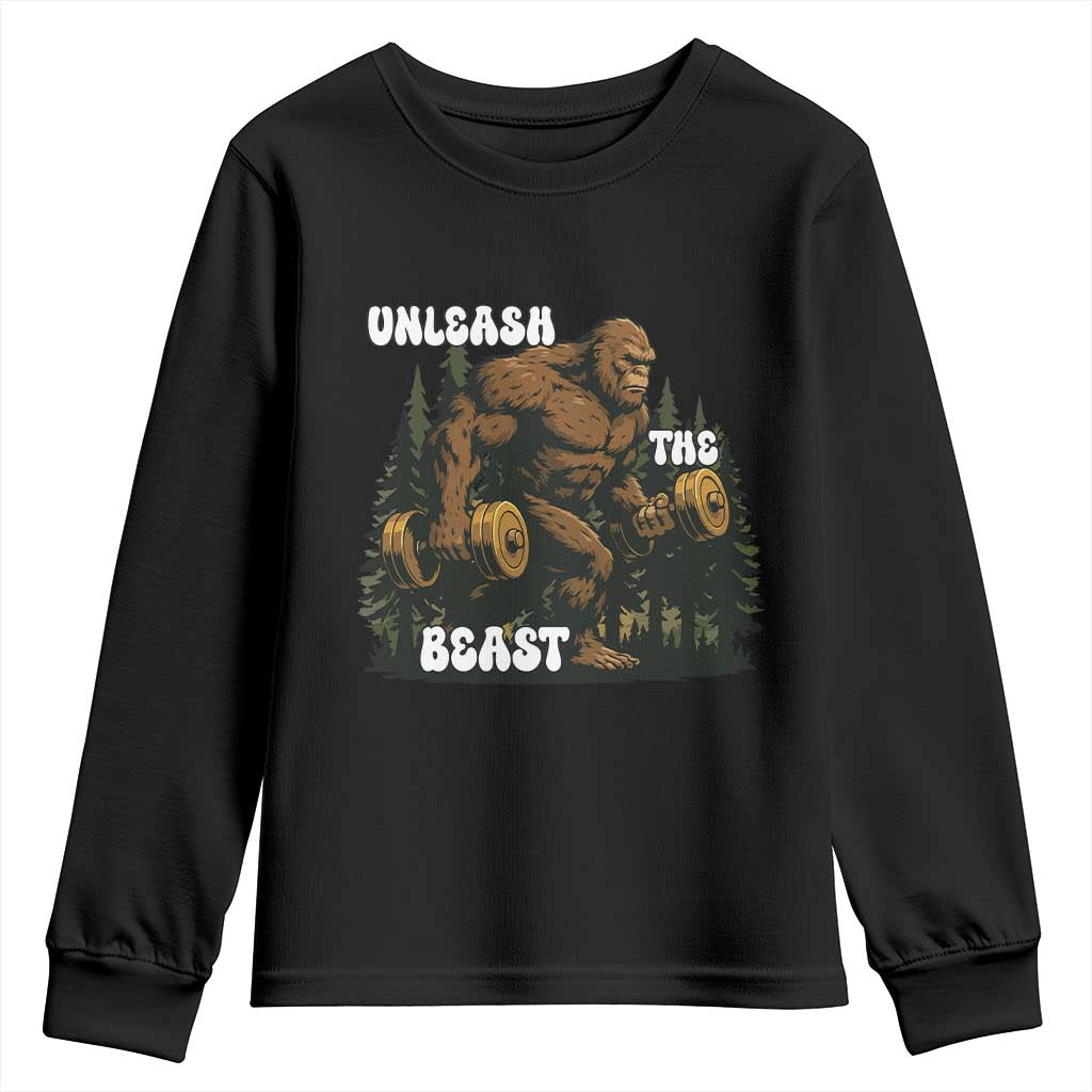 Unleash The Beast Youth Sweatshirt Funny Bigfoot Fitness Workout Gift TS12 Black Print Your Wear
