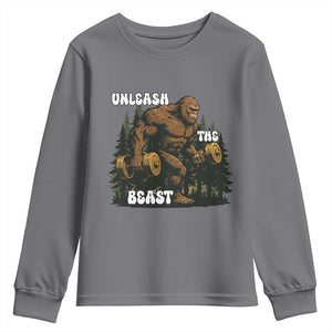 Unleash The Beast Youth Sweatshirt Funny Bigfoot Fitness Workout Gift TS12 Charcoal Print Your Wear