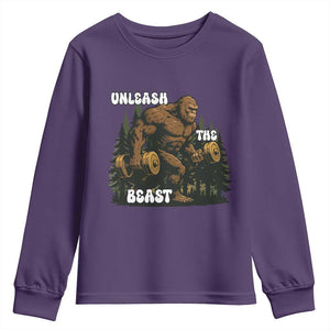 Unleash The Beast Youth Sweatshirt Funny Bigfoot Fitness Workout Gift TS12 Purple Print Your Wear