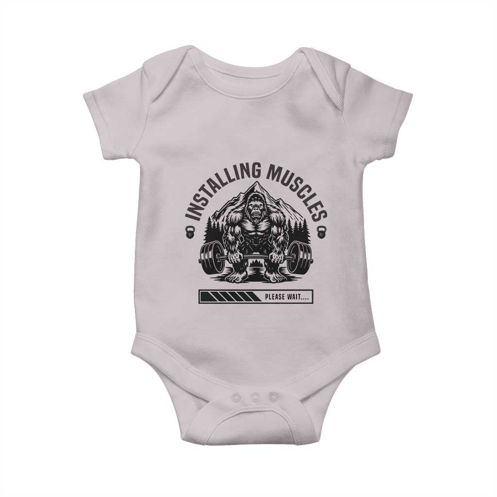 Installing Muscles Please Wait Baby Onesie Bigfoot Funny Gym Workout Gift TS12 Ice Gray Print Your Wear