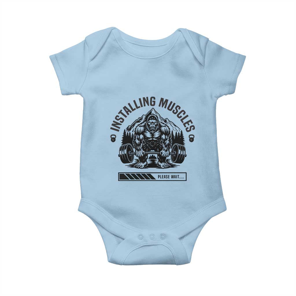 Installing Muscles Please Wait Baby Onesie Bigfoot Funny Gym Workout Gift TS12 Light Blue Print Your Wear