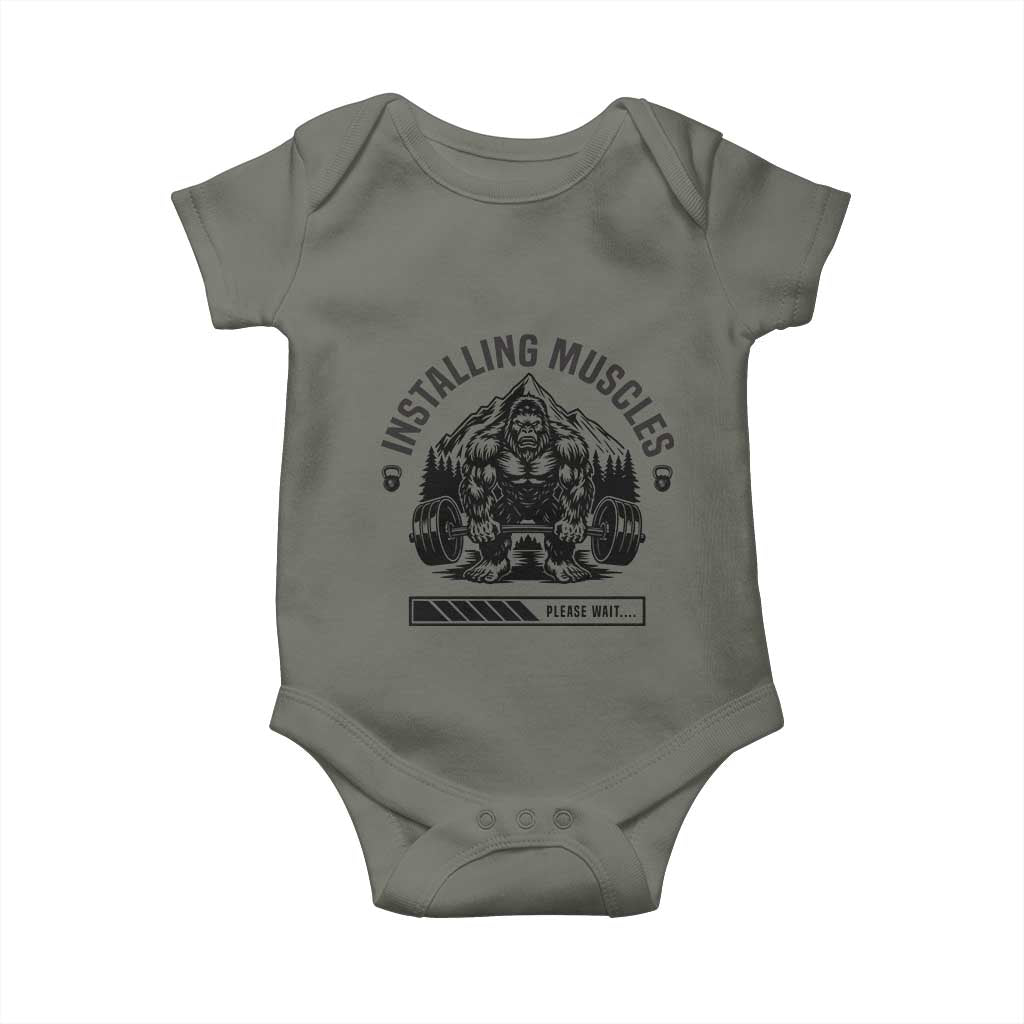 Installing Muscles Please Wait Baby Onesie Bigfoot Funny Gym Workout Gift TS12 Military Green Print Your Wear