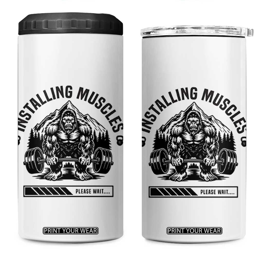 Installing Muscles Please Wait 4 in 1 Can Cooler Tumbler Bigfoot Funny Gym Workout Gift TS12 One Size: 16 oz White Print Your Wear