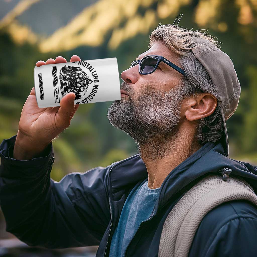 Installing Muscles Please Wait 4 in 1 Can Cooler Tumbler Bigfoot Funny Gym Workout Gift TS12 Print Your Wear