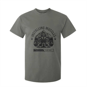 Installing Muscles Please Wait T Shirt For Kid Bigfoot Funny Gym Workout Gift TS12 Military Green Print Your Wear