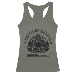 Installing Muscles Please Wait Racerback Tank Top Bigfoot Funny Gym Workout Gift TS12 Military Green Print Your Wear