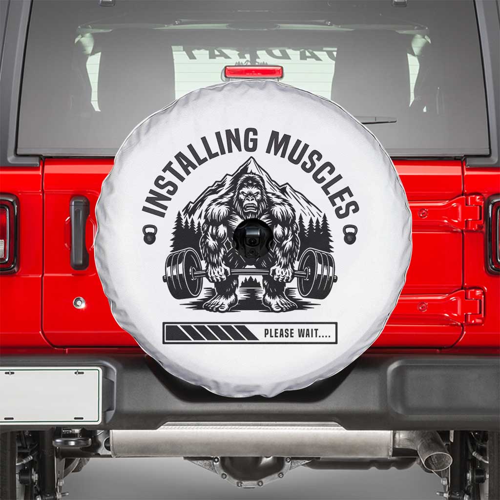 Installing Muscles Please Wait Spare Tire Cover Bigfoot Funny Gym Workout Gift TS12 White Print Your Wear