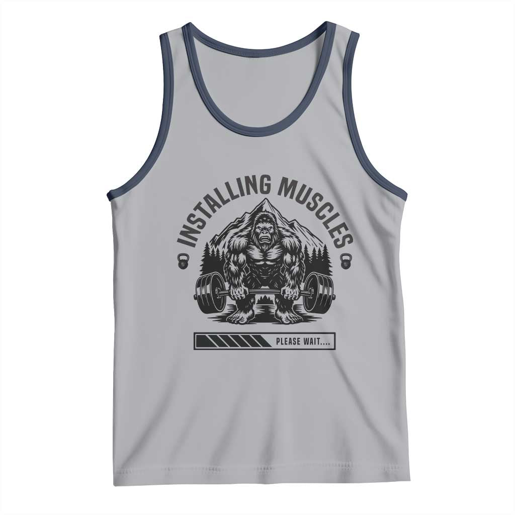 Installing Muscles Please Wait Tank Top Bigfoot Funny Gym Workout Gift TS12 Athletic Heather Navy Print Your Wear