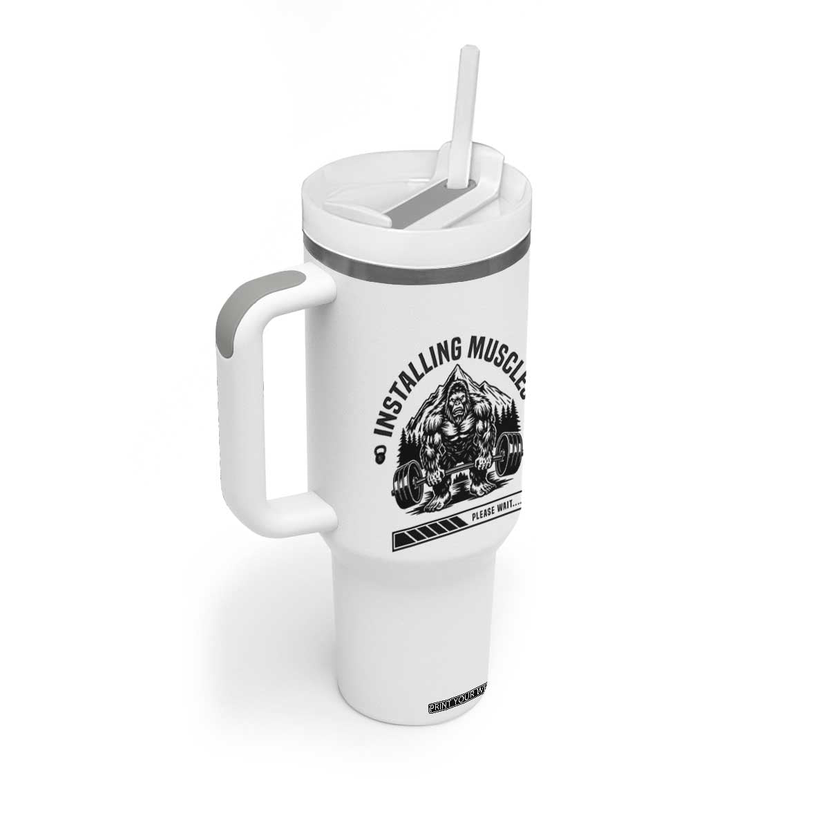 Installing Muscles Please Wait Tumbler With Handle Bigfoot Funny Gym Workout Gift TS12 Print Your Wear