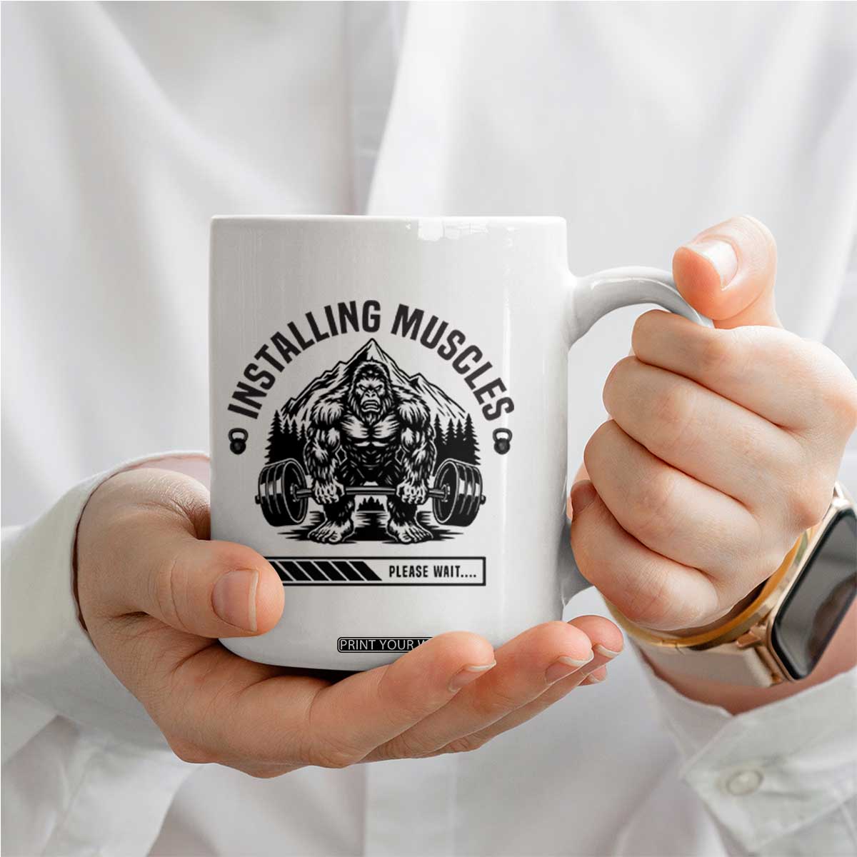 Installing Muscles Please Wait Coffee Mug Bigfoot Funny Gym Workout Gift TS12 Print Your Wear