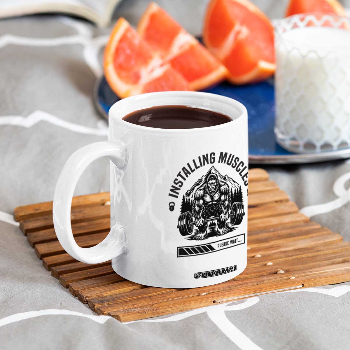 Installing Muscles Please Wait Coffee Mug Bigfoot Funny Gym Workout Gift TS12 Print Your Wear