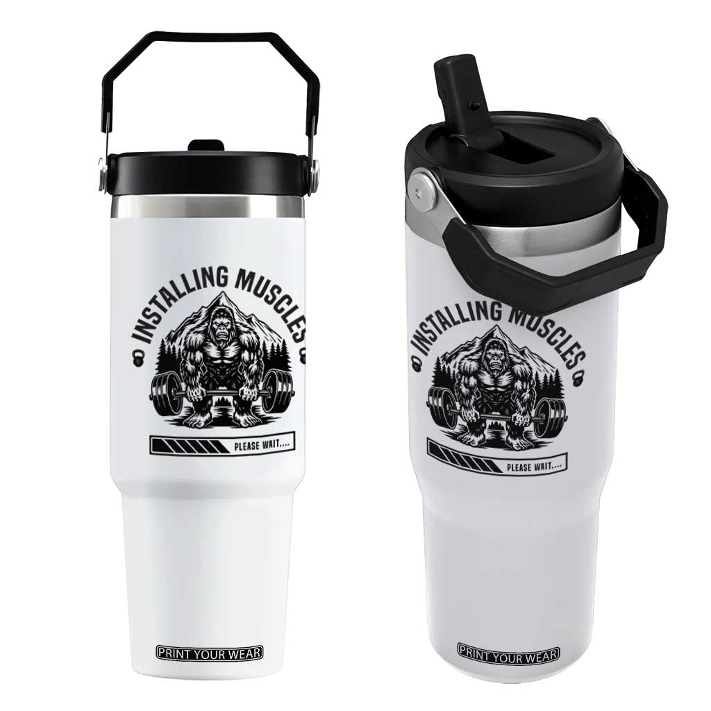 Installing Muscles Please Wait Flip Straw Tumbler Bigfoot Funny Gym Workout Gift TS12 One Size: 30 oz White Print Your Wear