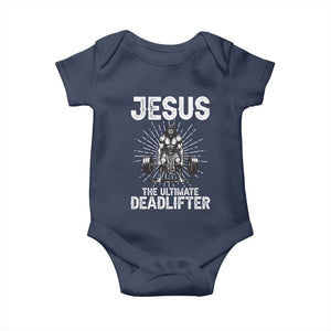 Funny Christian Gym Gift Baby Onesie Jesus The Ultimate Deadlifter TS12 Navy Print Your Wear