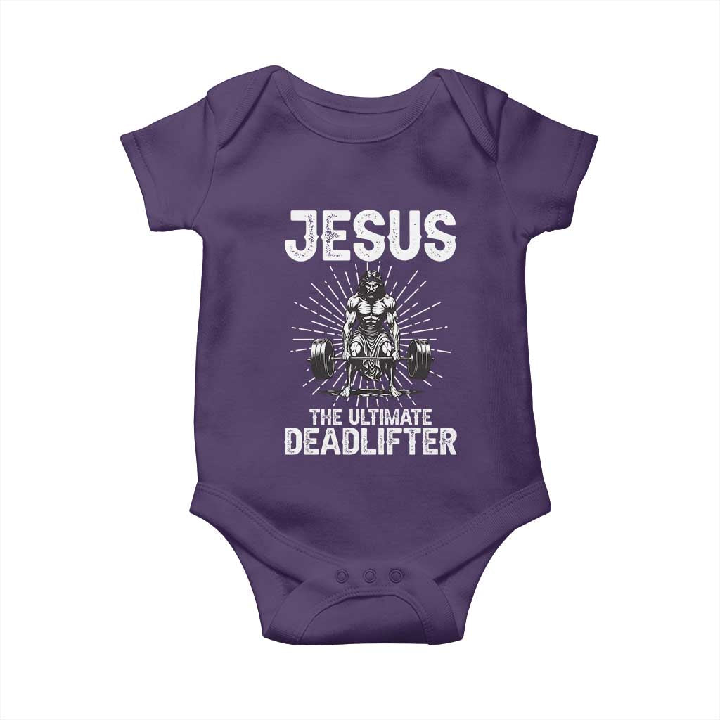 Funny Christian Gym Gift Baby Onesie Jesus The Ultimate Deadlifter TS12 Purple Print Your Wear