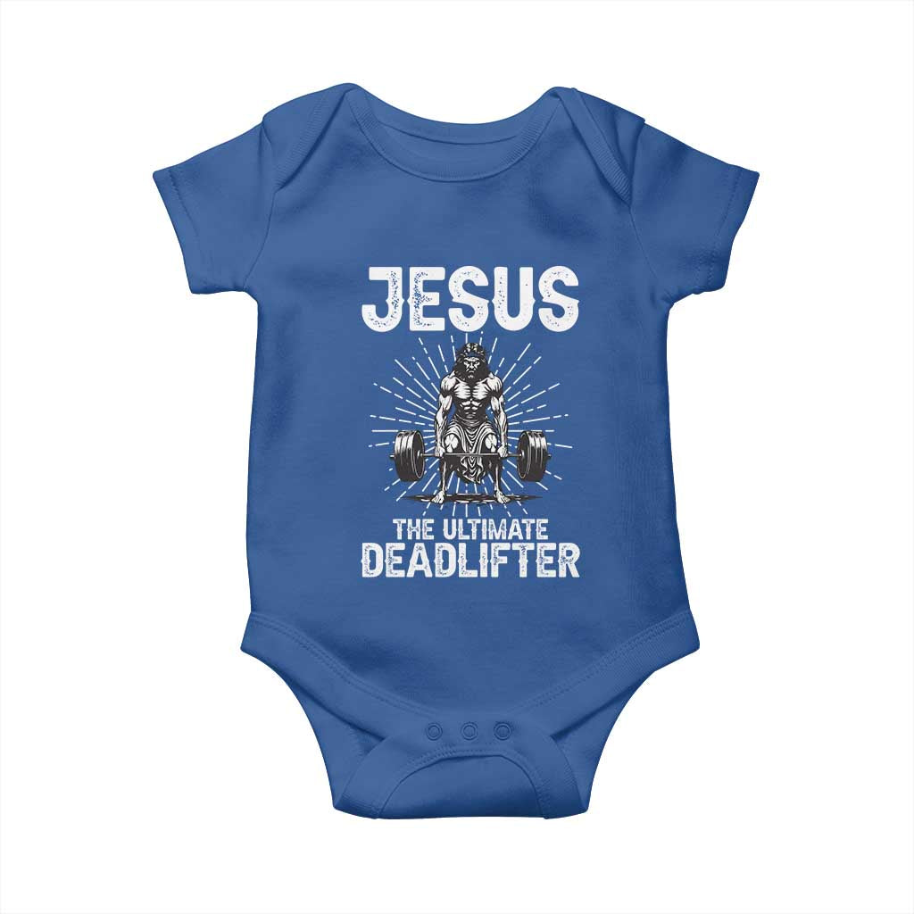 Funny Christian Gym Gift Baby Onesie Jesus The Ultimate Deadlifter TS12 Royal Blue Print Your Wear