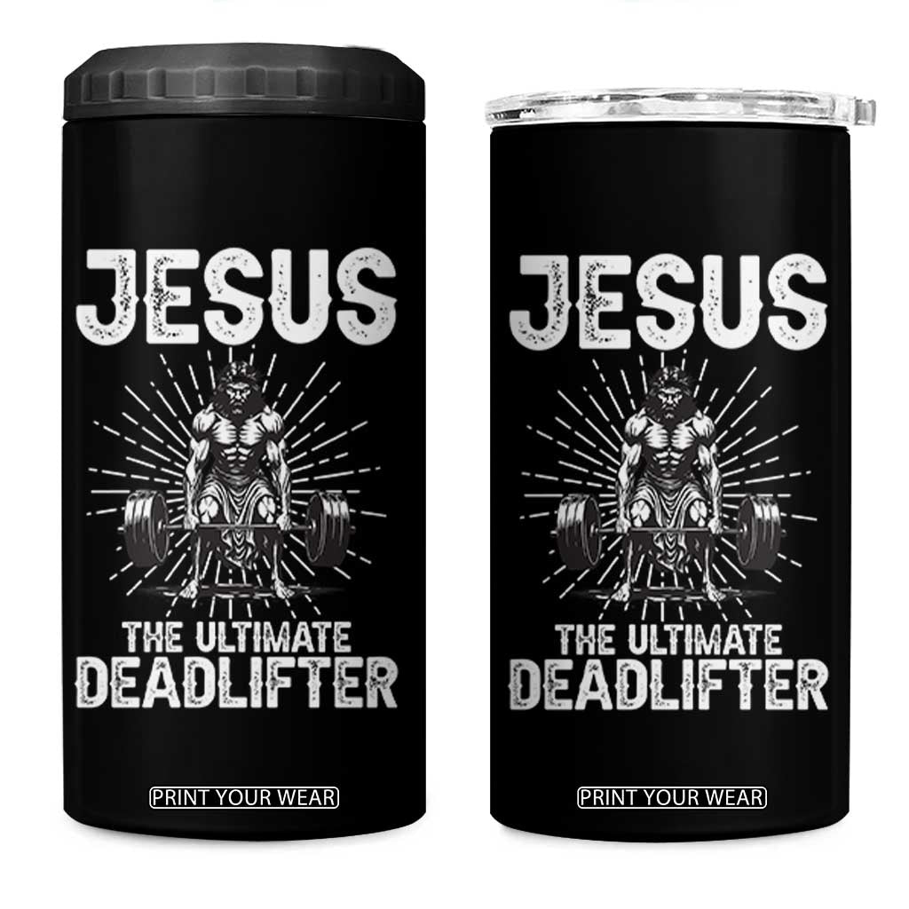 Funny Christian Gym Gift 4 in 1 Can Cooler Tumbler Jesus The Ultimate Deadlifter TS12 One Size: 16 oz Black Print Your Wear