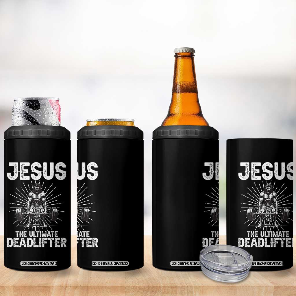 Funny Christian Gym Gift 4 in 1 Can Cooler Tumbler Jesus The Ultimate Deadlifter TS12 Print Your Wear
