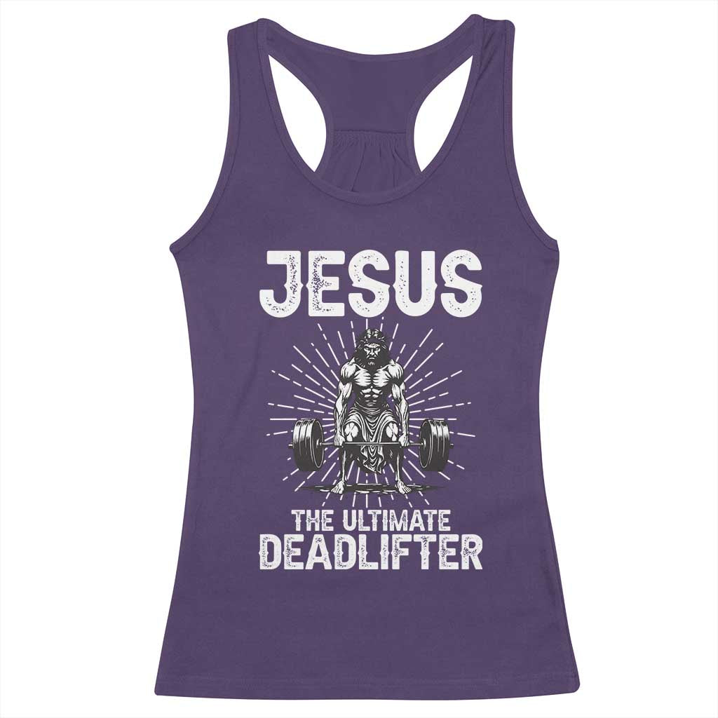 Funny Christian Gym Gift Racerback Tank Top Jesus The Ultimate Deadlifter TS12 Purple Print Your Wear