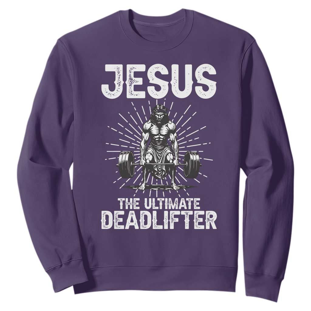 Funny Christian Gym Gift Sweatshirt Jesus The Ultimate Deadlifter TS12 Purple Print Your Wear