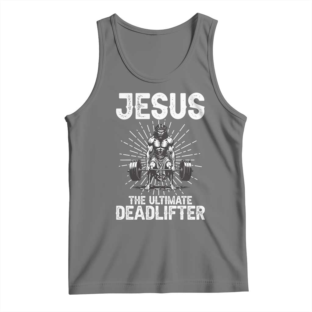 Funny Christian Gym Gift Tank Top Jesus The Ultimate Deadlifter TS12 Black Heather Print Your Wear