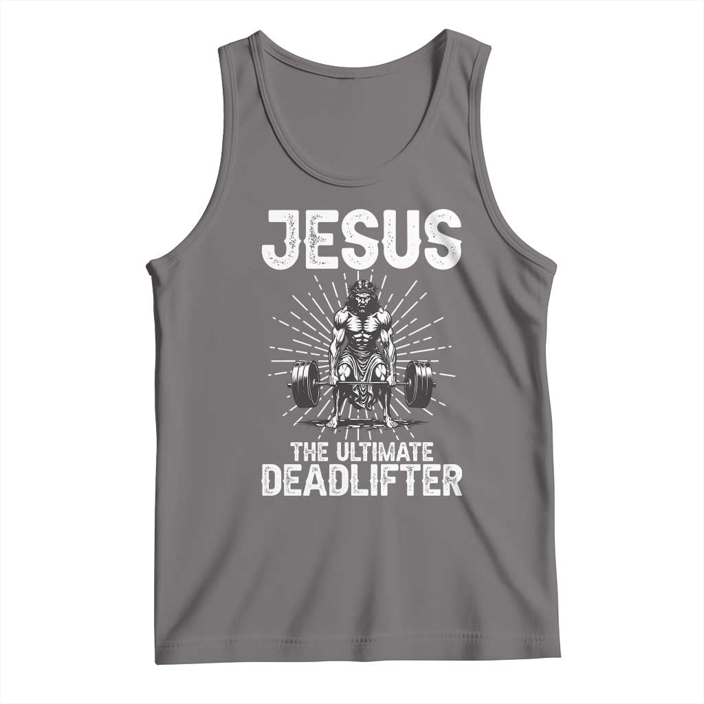 Funny Christian Gym Gift Tank Top Jesus The Ultimate Deadlifter TS12 Deep Heather Print Your Wear