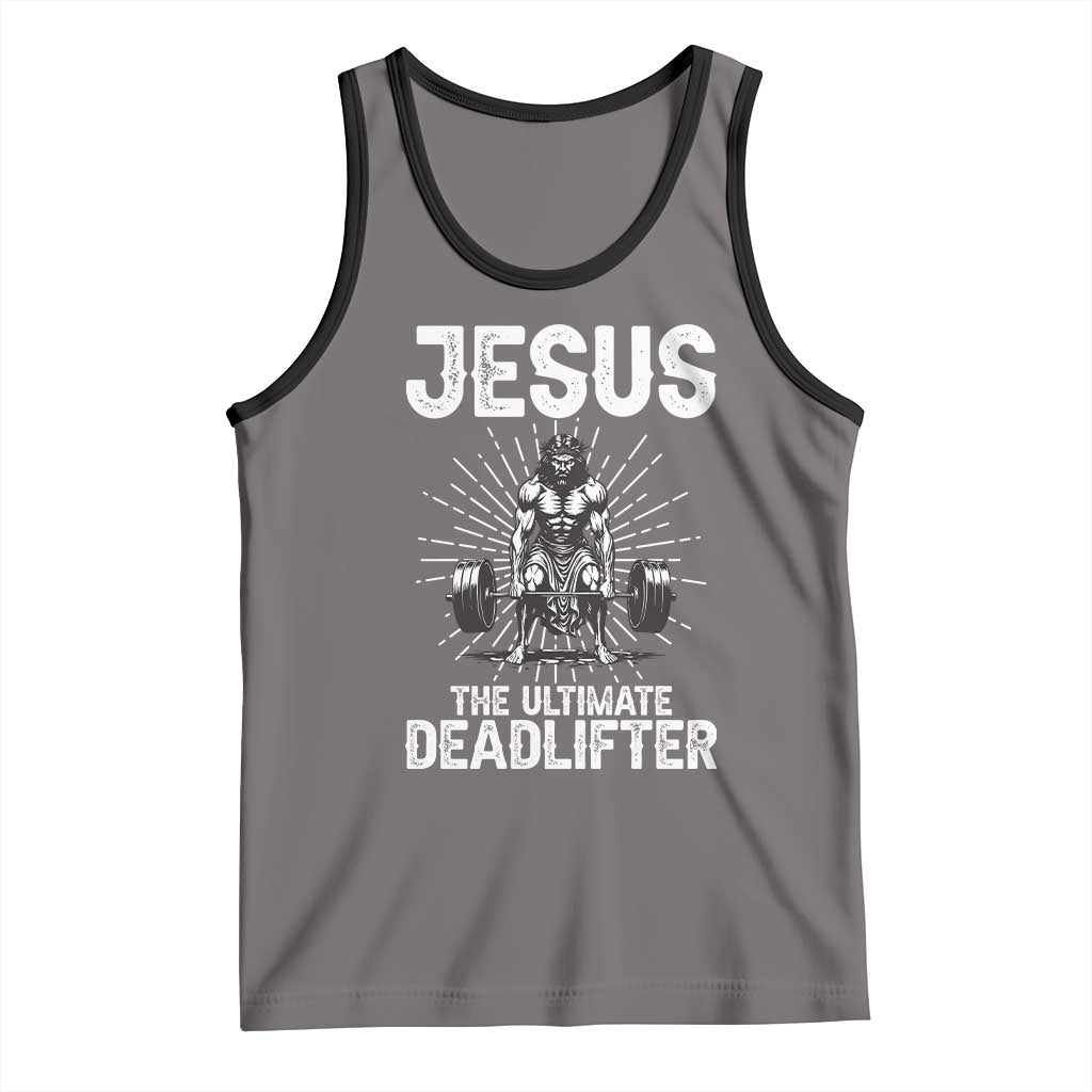 Funny Christian Gym Gift Tank Top Jesus The Ultimate Deadlifter TS12 Deep Heather Black Print Your Wear