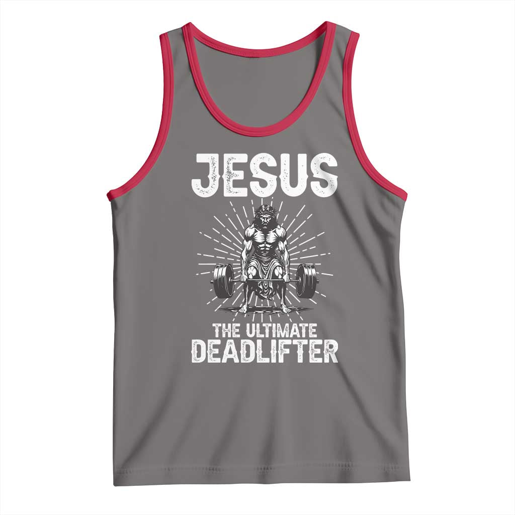 Funny Christian Gym Gift Tank Top Jesus The Ultimate Deadlifter TS12 Deep Heather Red Print Your Wear