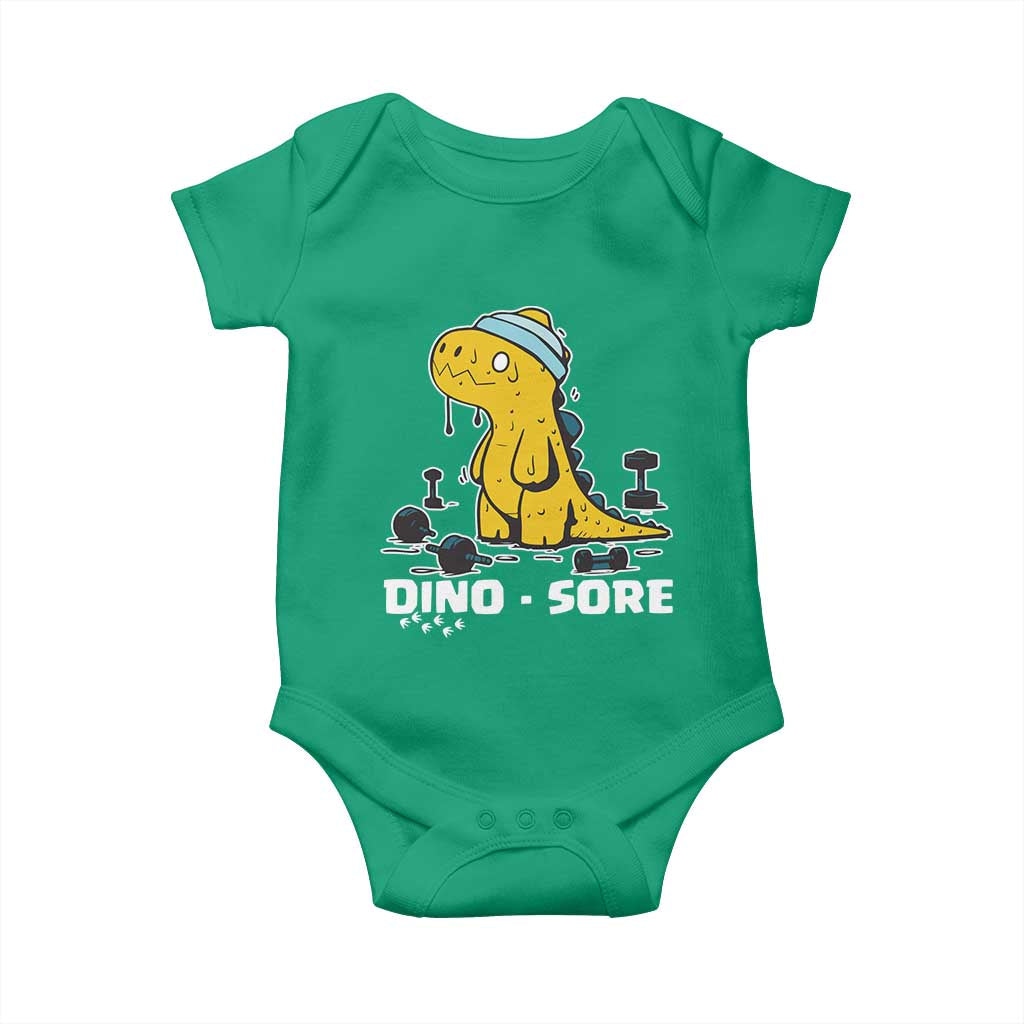 Dino Sore Baby Onesie Funny Dinosaur Workout Gift TS12 Irish Green Print Your Wear