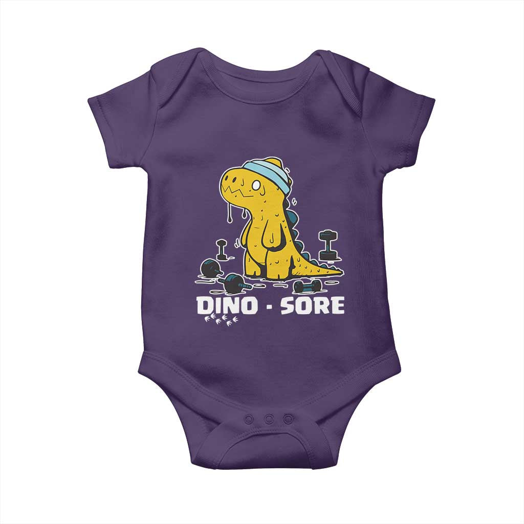 Dino Sore Baby Onesie Funny Dinosaur Workout Gift TS12 Purple Print Your Wear