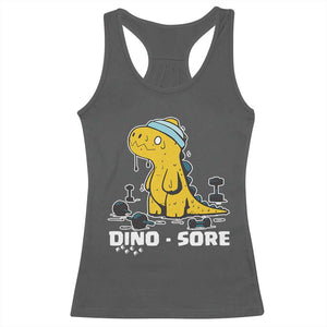 Dino Sore Racerback Tank Top Funny Dinosaur Workout Gift TS12 Dark Heather Print Your Wear