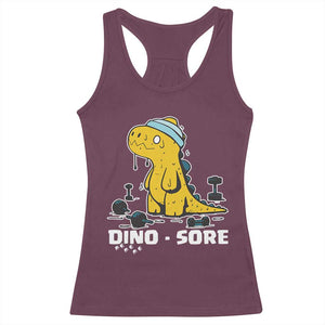 Dino Sore Racerback Tank Top Funny Dinosaur Workout Gift TS12 Maroon Print Your Wear