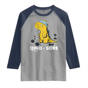 Dino Sore Raglan Shirt Funny Dinosaur Workout Gift TS12 Sport Gray Navy Print Your Wear