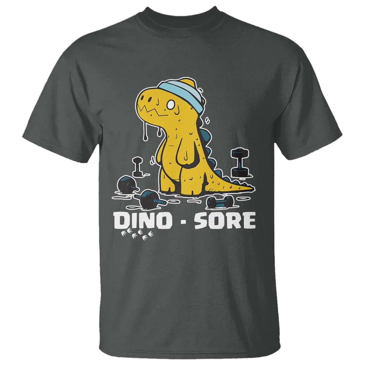 Dino Sore T Shirt Funny Dinosaur Workout Gift TS12 Dark Heather Print Your Wear