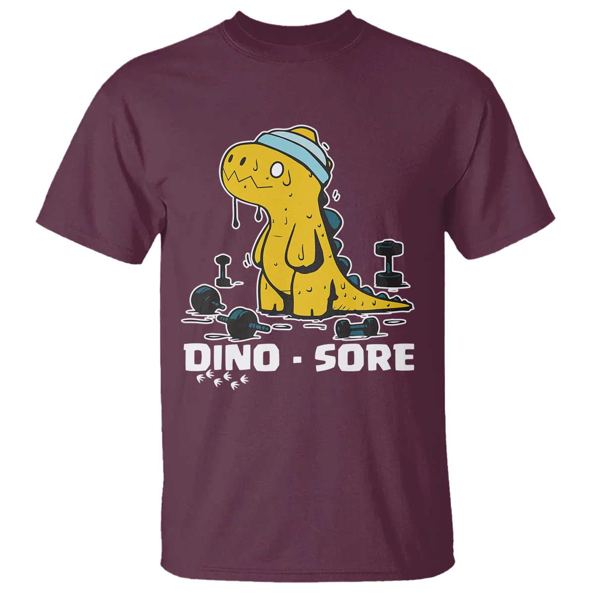 Dino Sore T Shirt Funny Dinosaur Workout Gift TS12 Maroon Print Your Wear