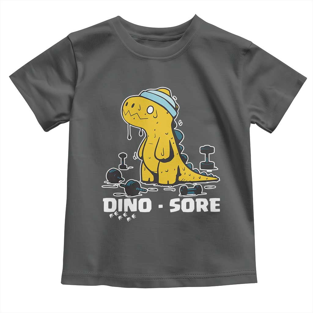 Dino Sore Toddler T Shirt Funny Dinosaur Workout Gift TS12 Dark Heather Print Your Wear