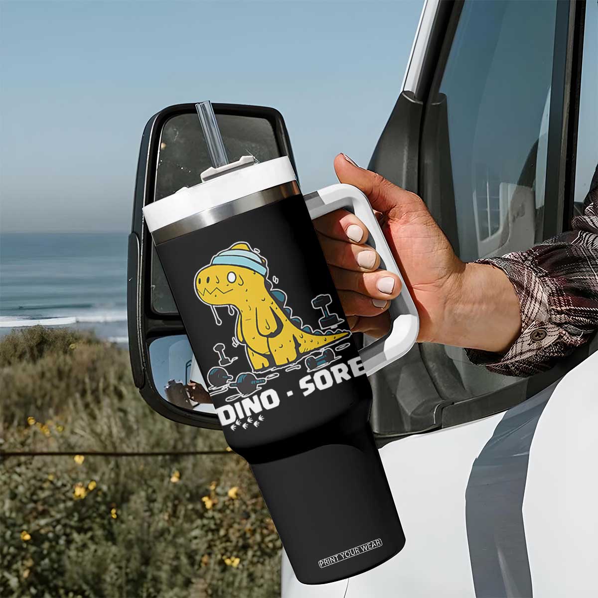 Dino Sore Tumbler With Handle Funny Dinosaur Workout Gift TS12 Print Your Wear