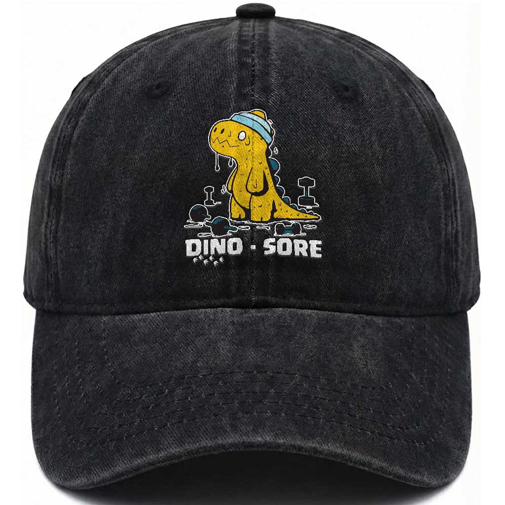 Dino Sore Washed Cotton Baseball Cap Funny Dinosaur Workout Gift TS12 Print Your Wear