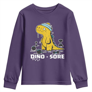 Dino Sore Youth Sweatshirt Funny Dinosaur Workout Gift TS12 Purple Print Your Wear