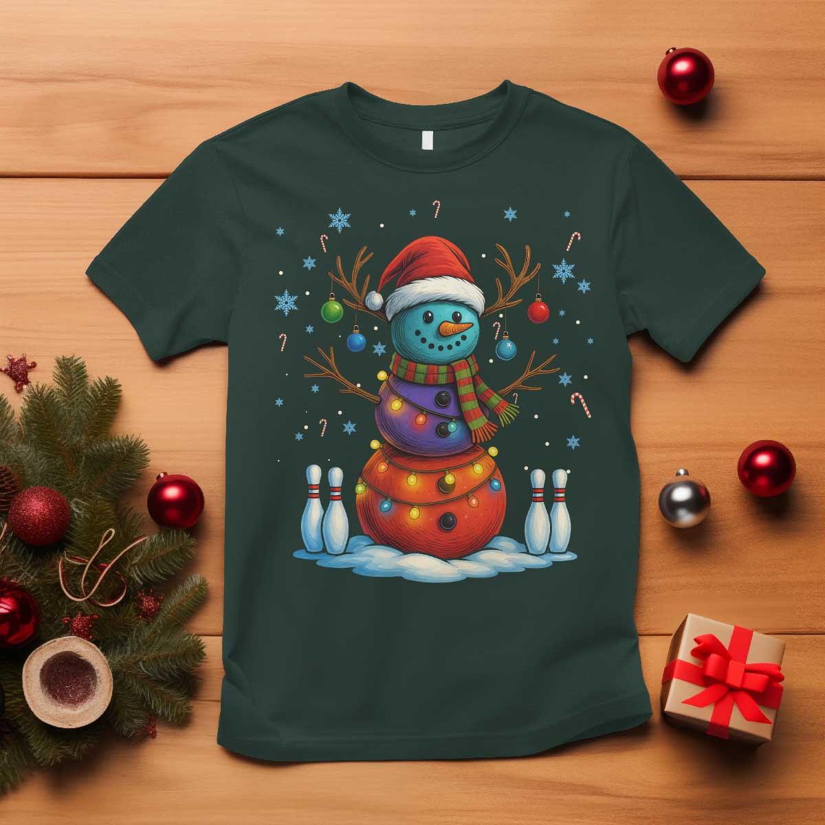 Funny Bowling Christmas T Shirt Gift For Bowler TS12 Dark Forest Green Print Your Wear
