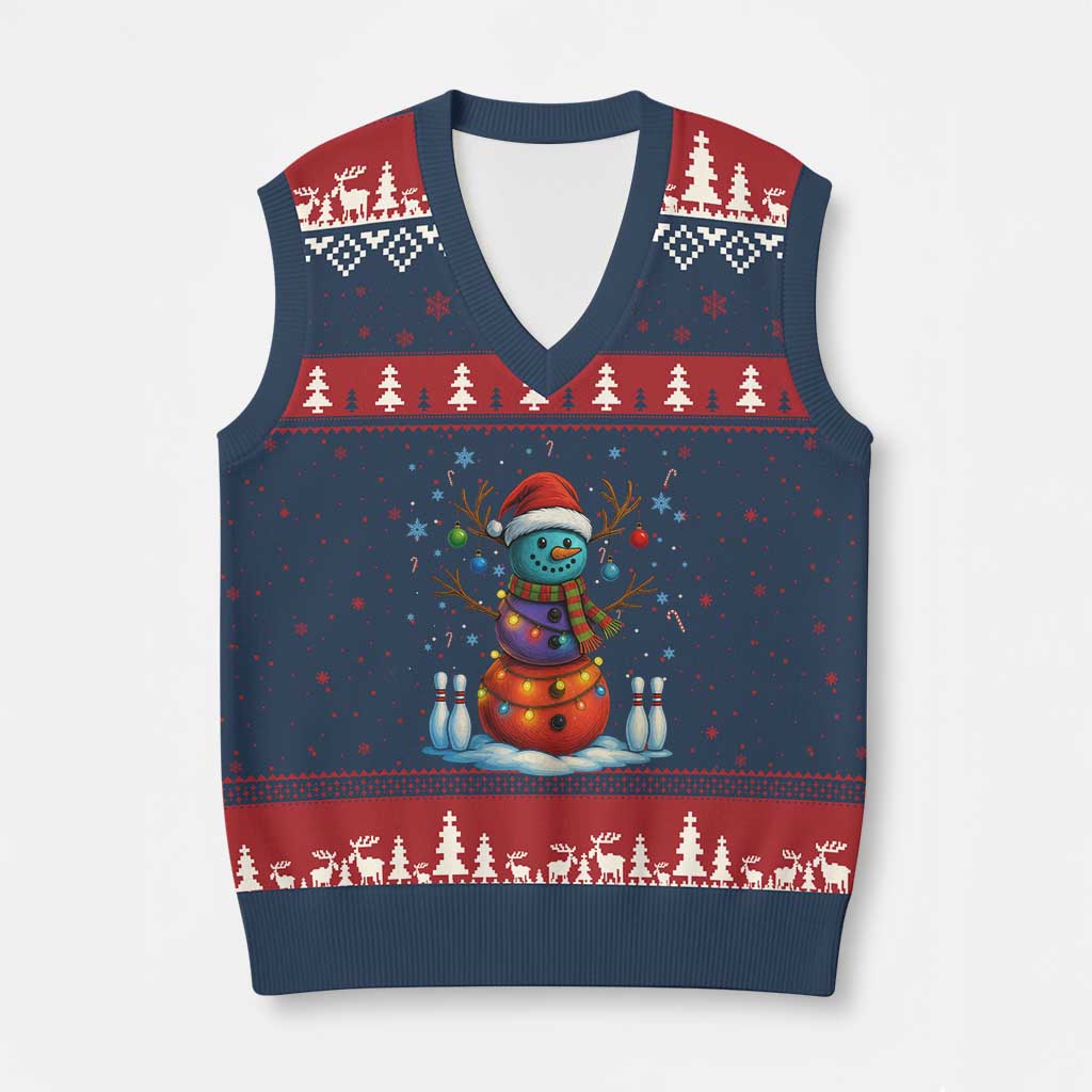 Funny Bowling Xmas V-Neck Knit Sweater Vest Gift For Bowler TS12 Navy Red Print Your Wear