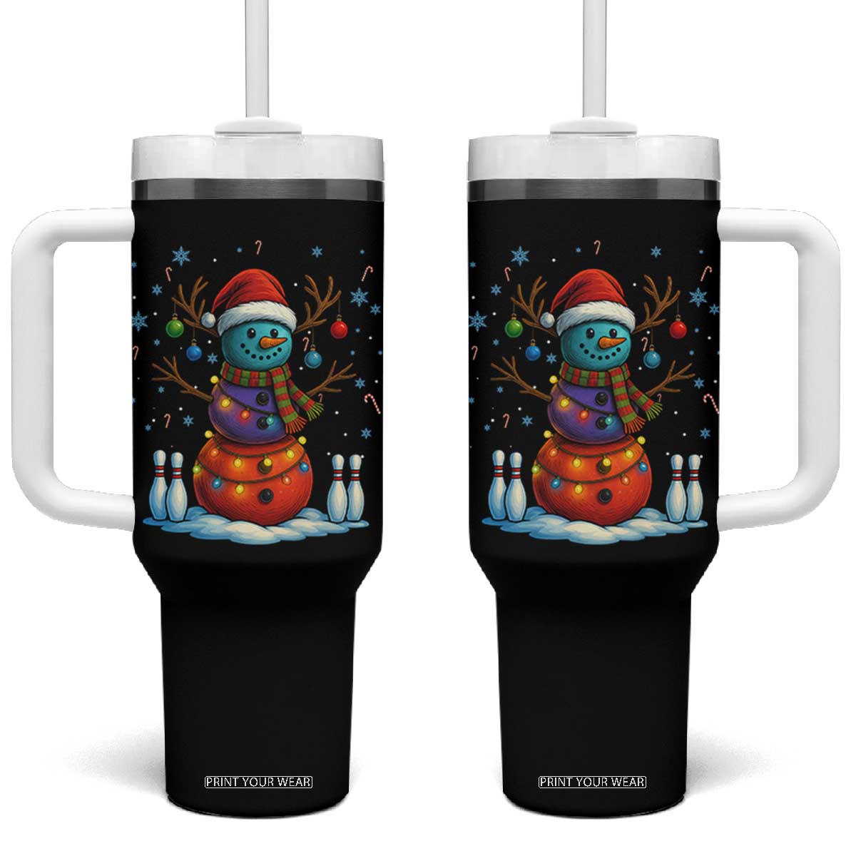 Funny Bowling Christmas Tumbler With Handle Gift For Bowler TS12 One Size: 40 oz Black Print Your Wear
