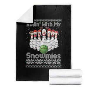 Rollin With My Snowmies Throw Blanket Funny Christmas Bowling Ugly Sweater Gift TS12 Black Print Your Wear
