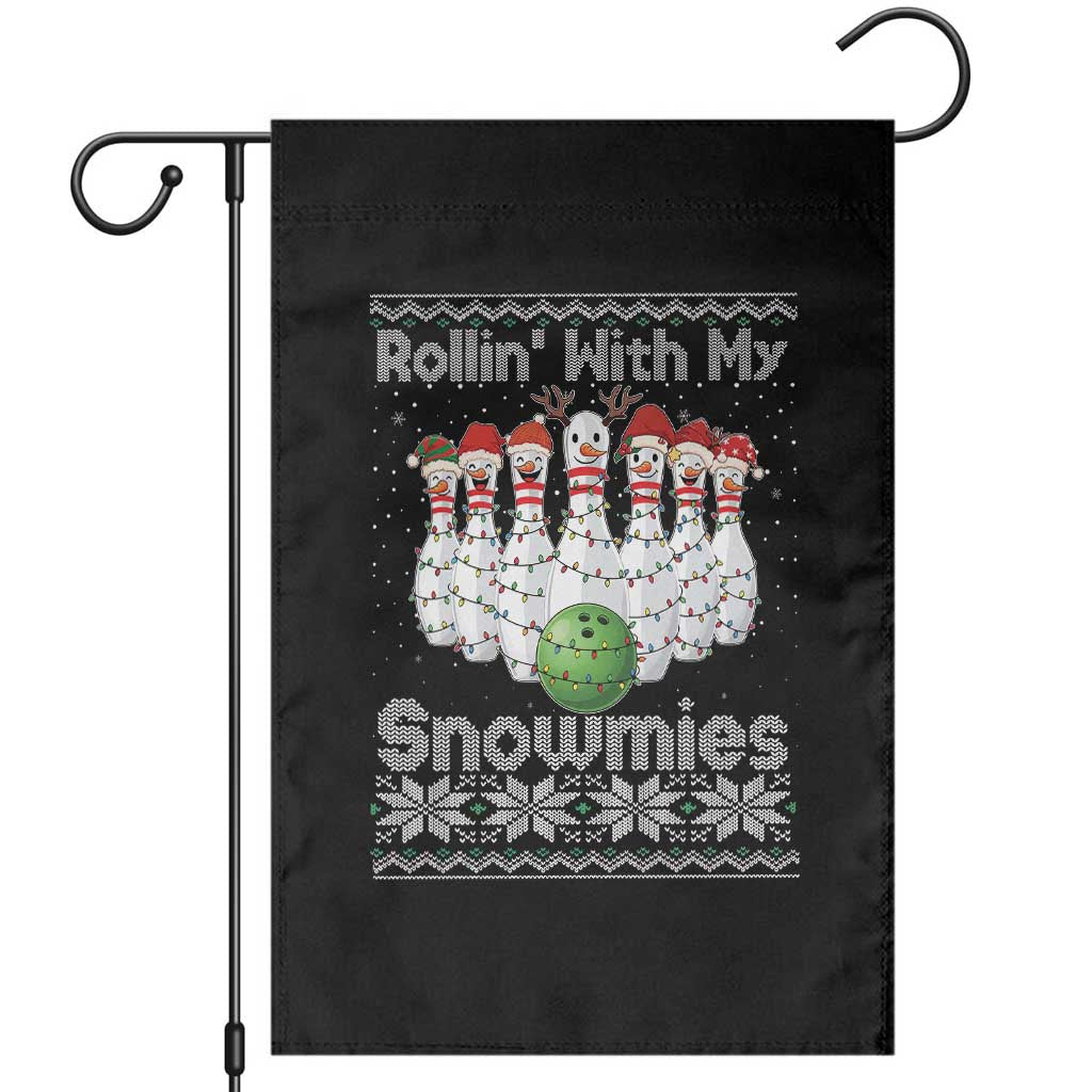 Rollin With My Snowmies Garden Flag Funny Christmas Bowling Ugly Sweater Gift TS12 Black Print Your Wear