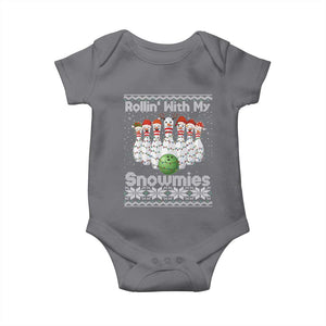 Rollin With My Snowmies Baby Onesie Funny Christmas Bowling Ugly Sweater Gift TS12 Charcoal Print Your Wear
