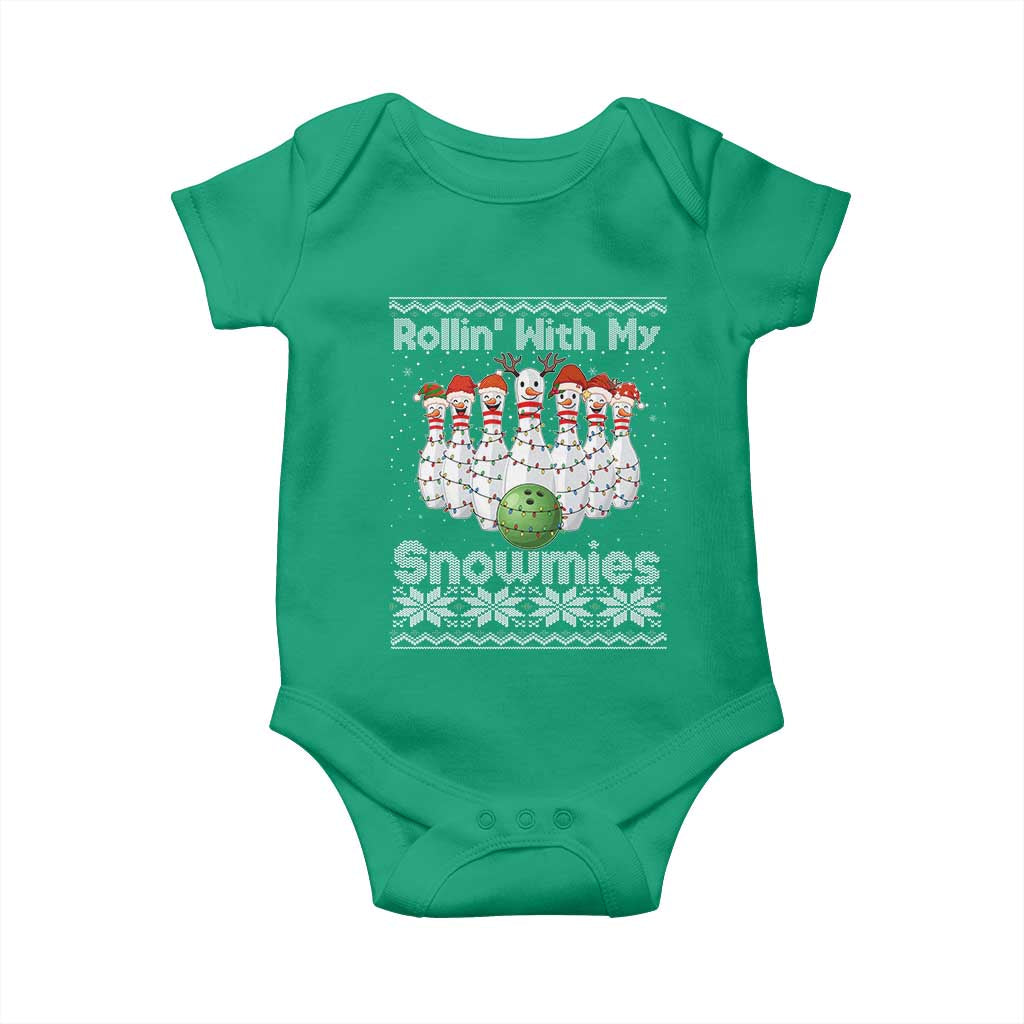 Rollin With My Snowmies Baby Onesie Funny Christmas Bowling Ugly Sweater Gift TS12 Irish Green Print Your Wear